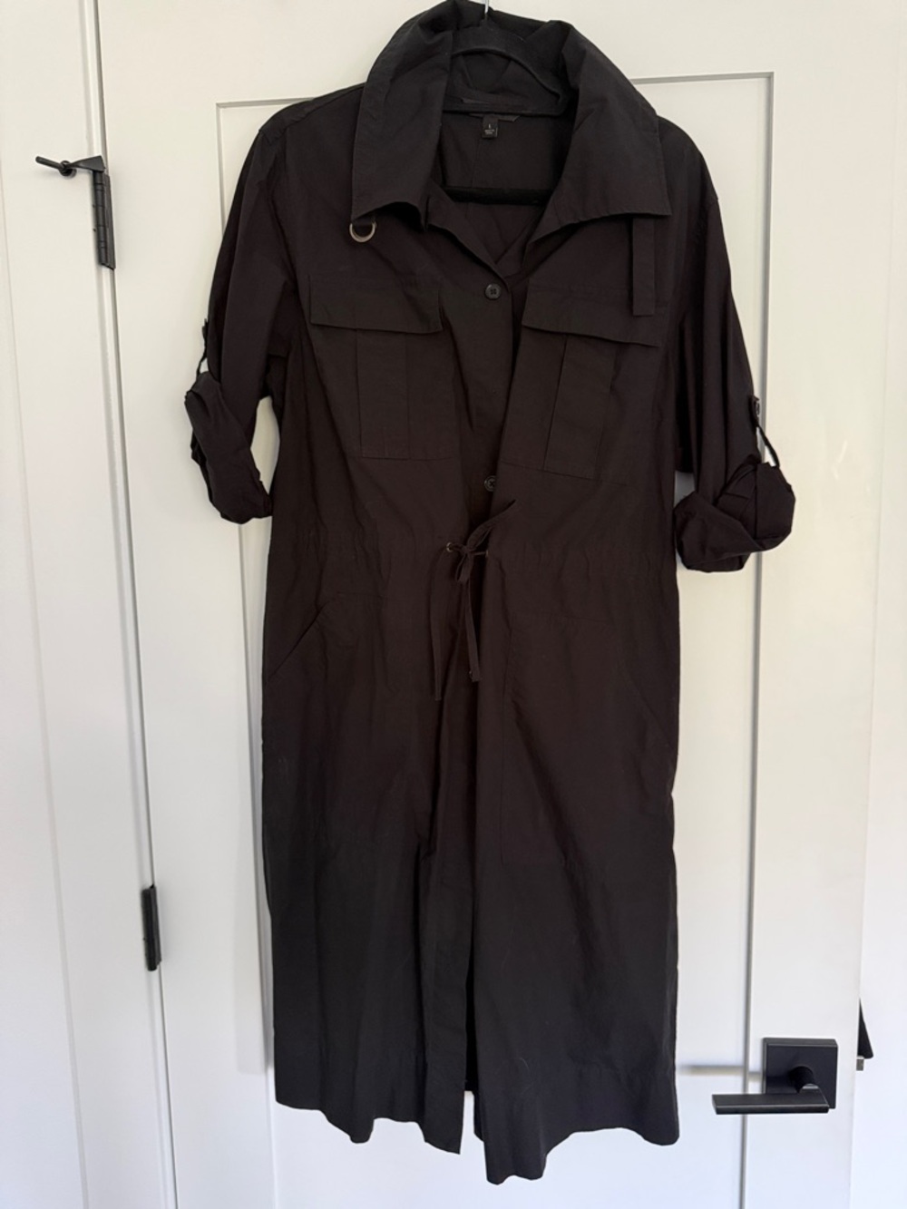 Banana Republic Black Trench Dress with Roll-Tab Sleeves and Drawstring Waist